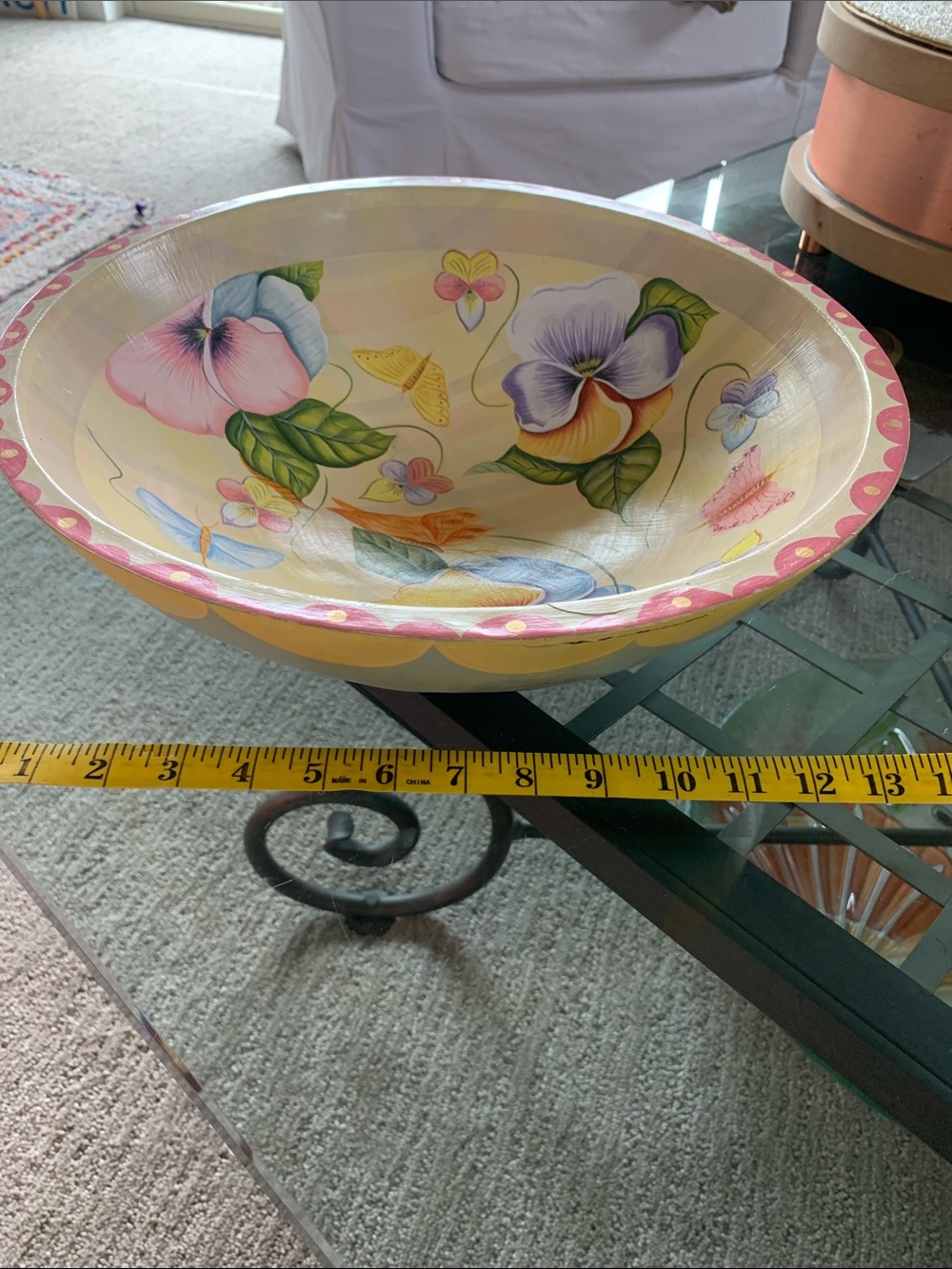 Rare 14”W Tracy Porter Home Collection Hand-Painted Wooden Bowl